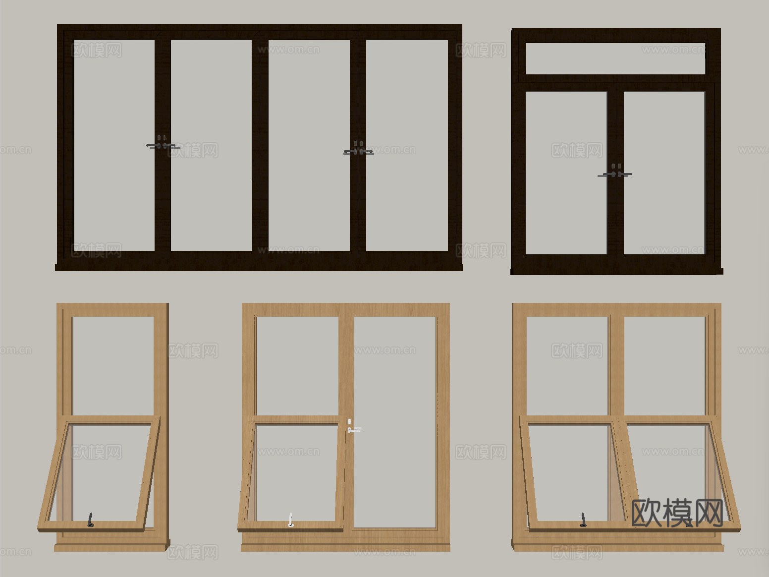 现代窗组合 上下折叠窗su模型