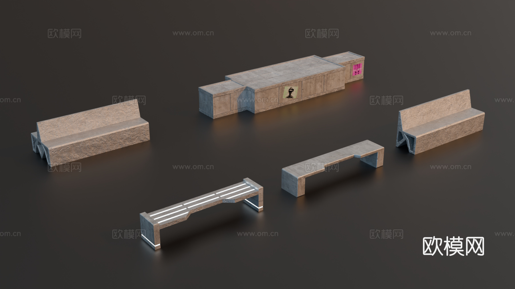 未来城市公共座椅 长椅 科幻长椅 赛博朋克长椅 广场长椅 公su模型