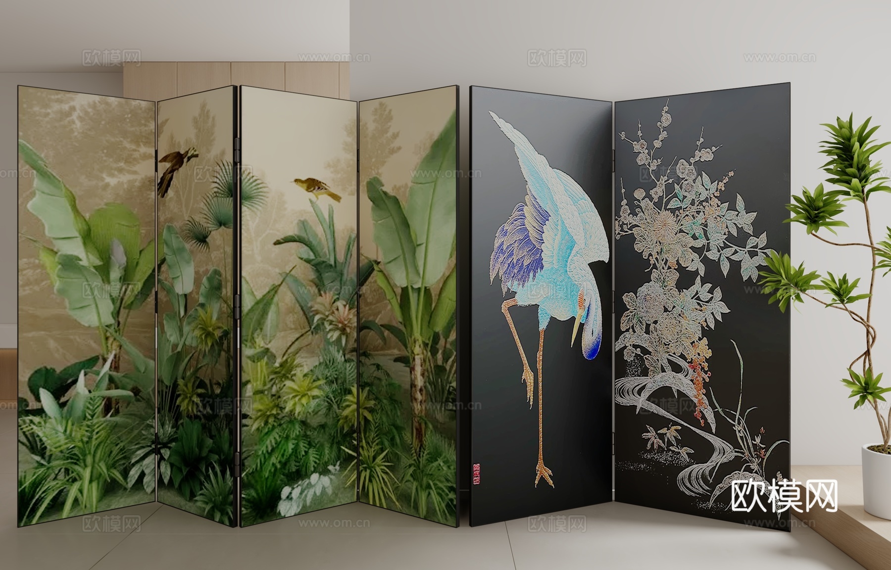 现代中古风屏风3d模型下载