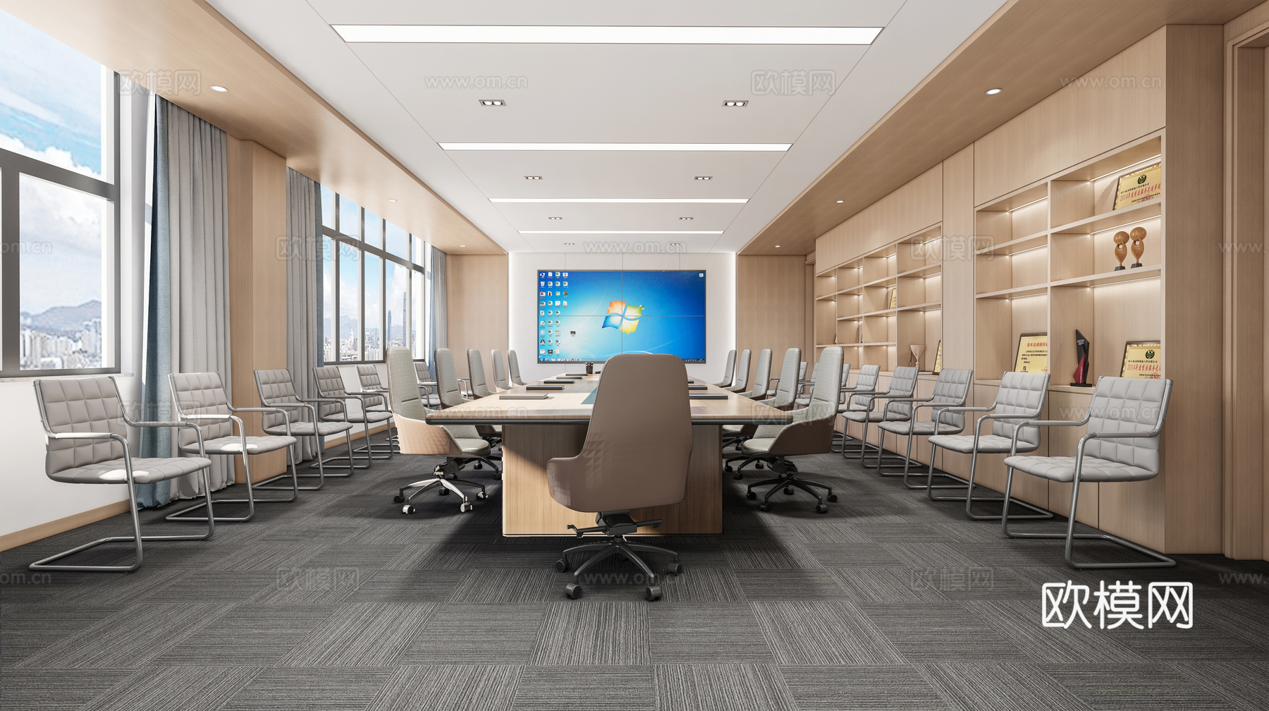 现代会议室  会议室  会议室桌椅su模型