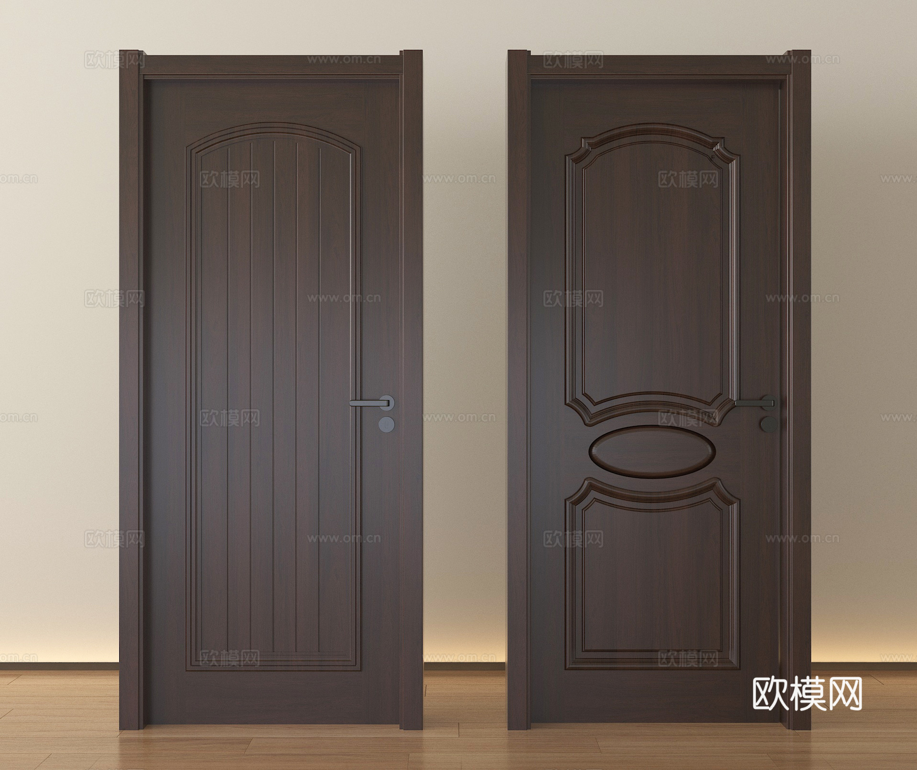 中式单开门 入户门 实木门 卧室门su模型
