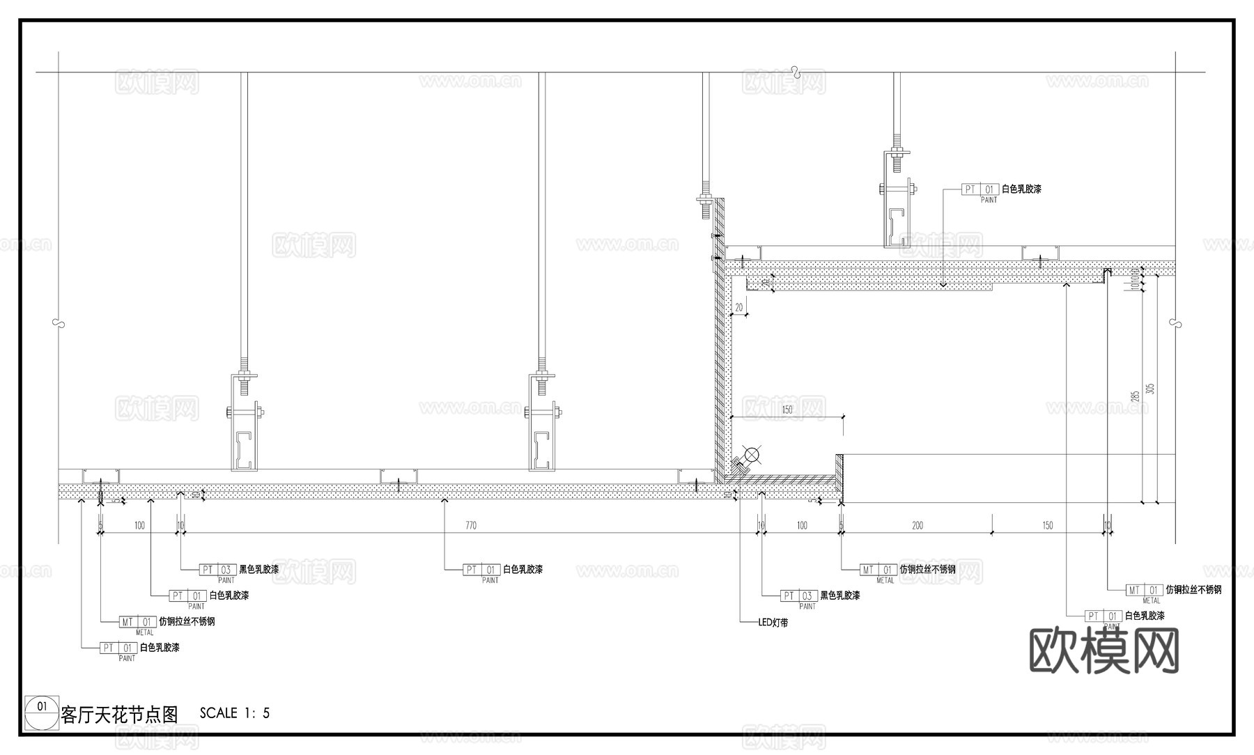 室内客厅天花  展厅别墅天花  天花吊顶节点图cad施工图
