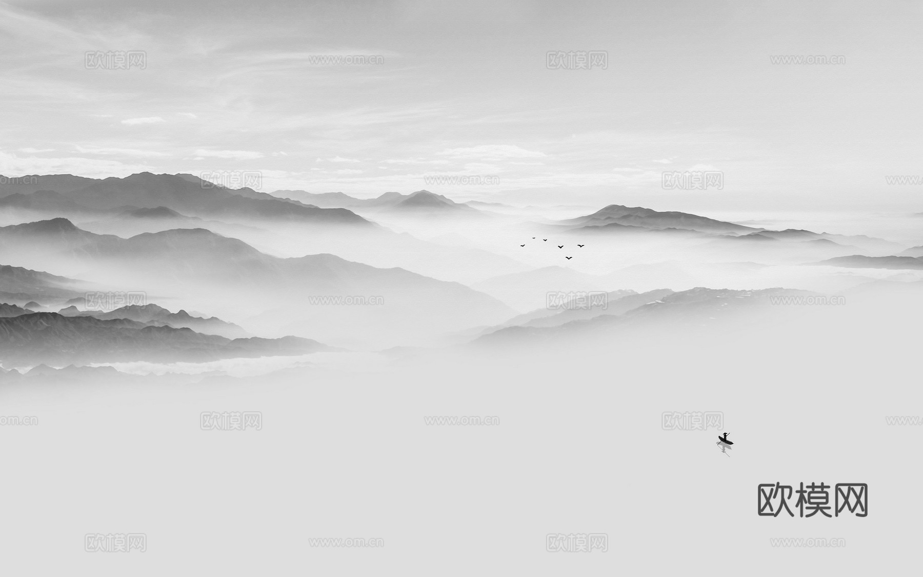 中式新中式山水水墨意境壁纸壁画装饰画