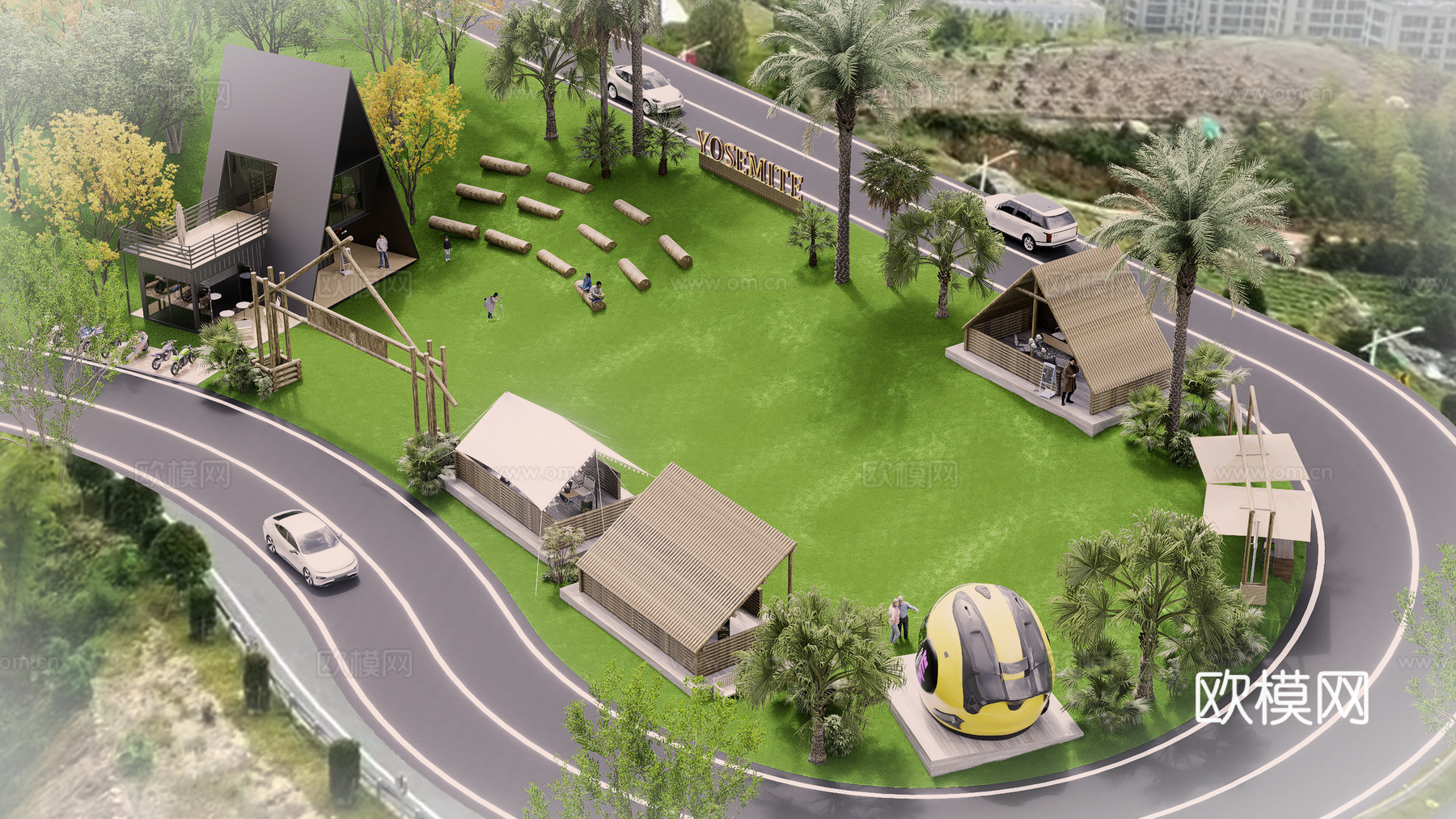 现代营地 露营地su模型