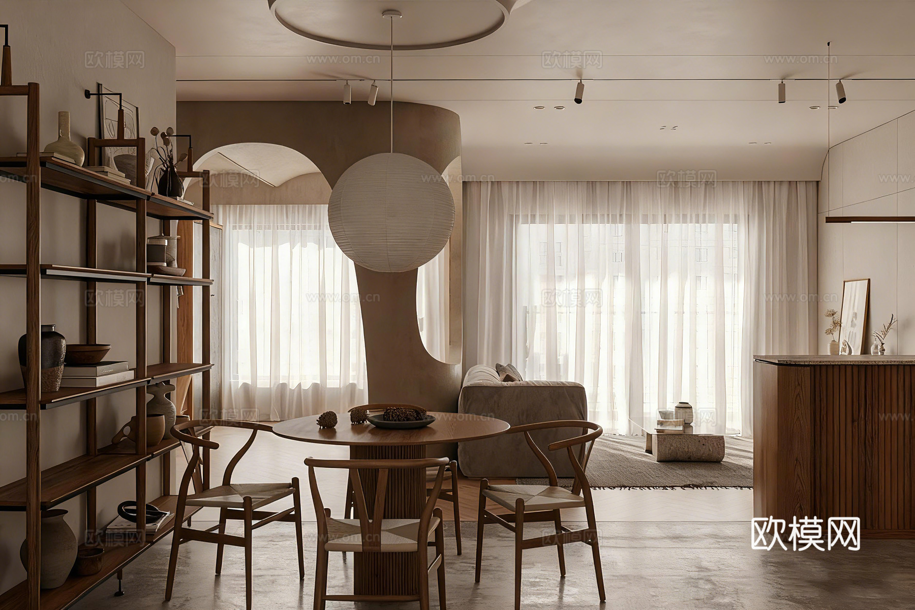 诧祭风民宿 全屋方案 开放式可餐厨一体 异形门窗3d模型下载（渲染图5）