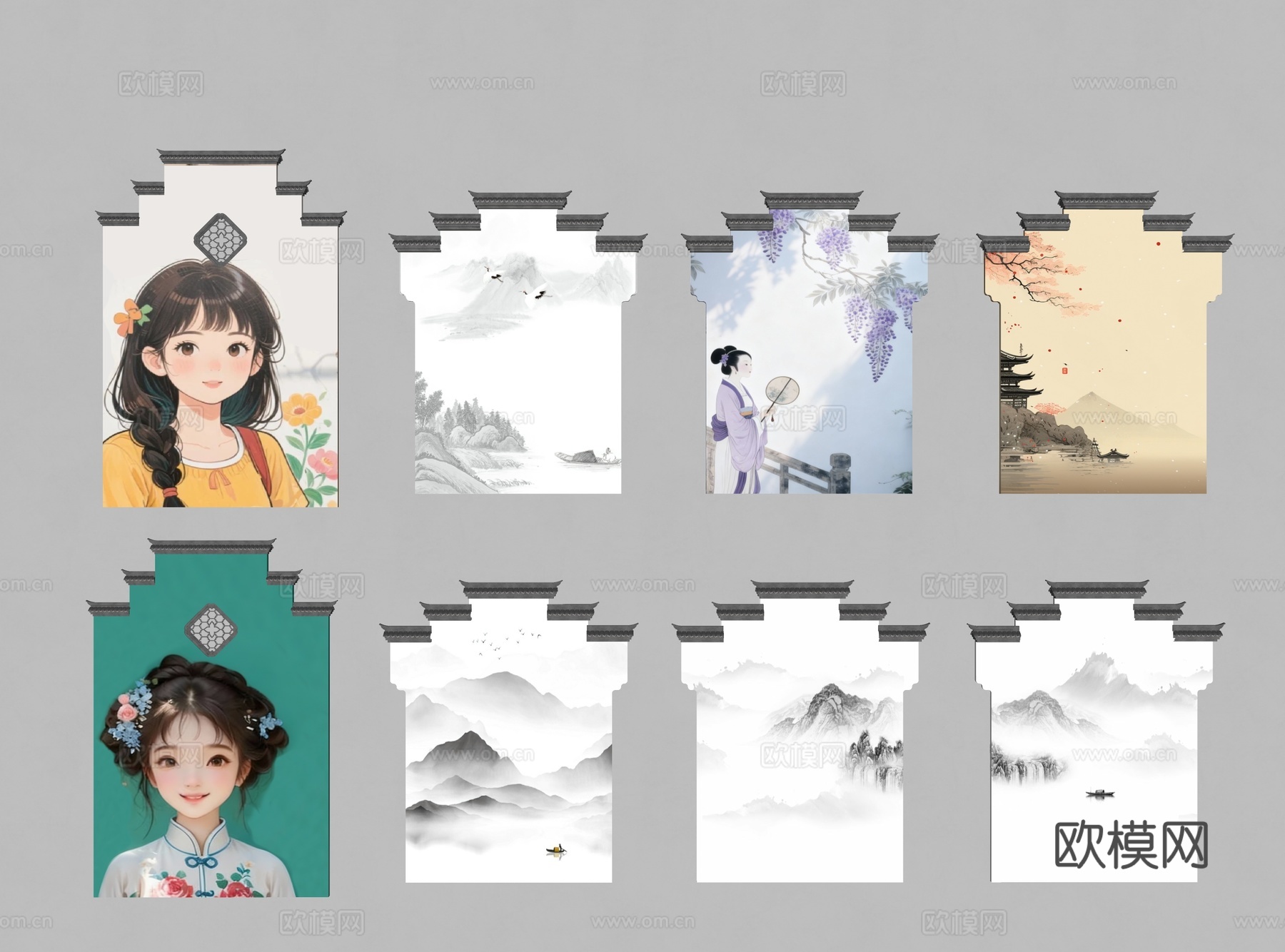 马头墙 徽派马头墙 江南建筑墙 马头墙绘 古街墙绘 墙画 古su模型