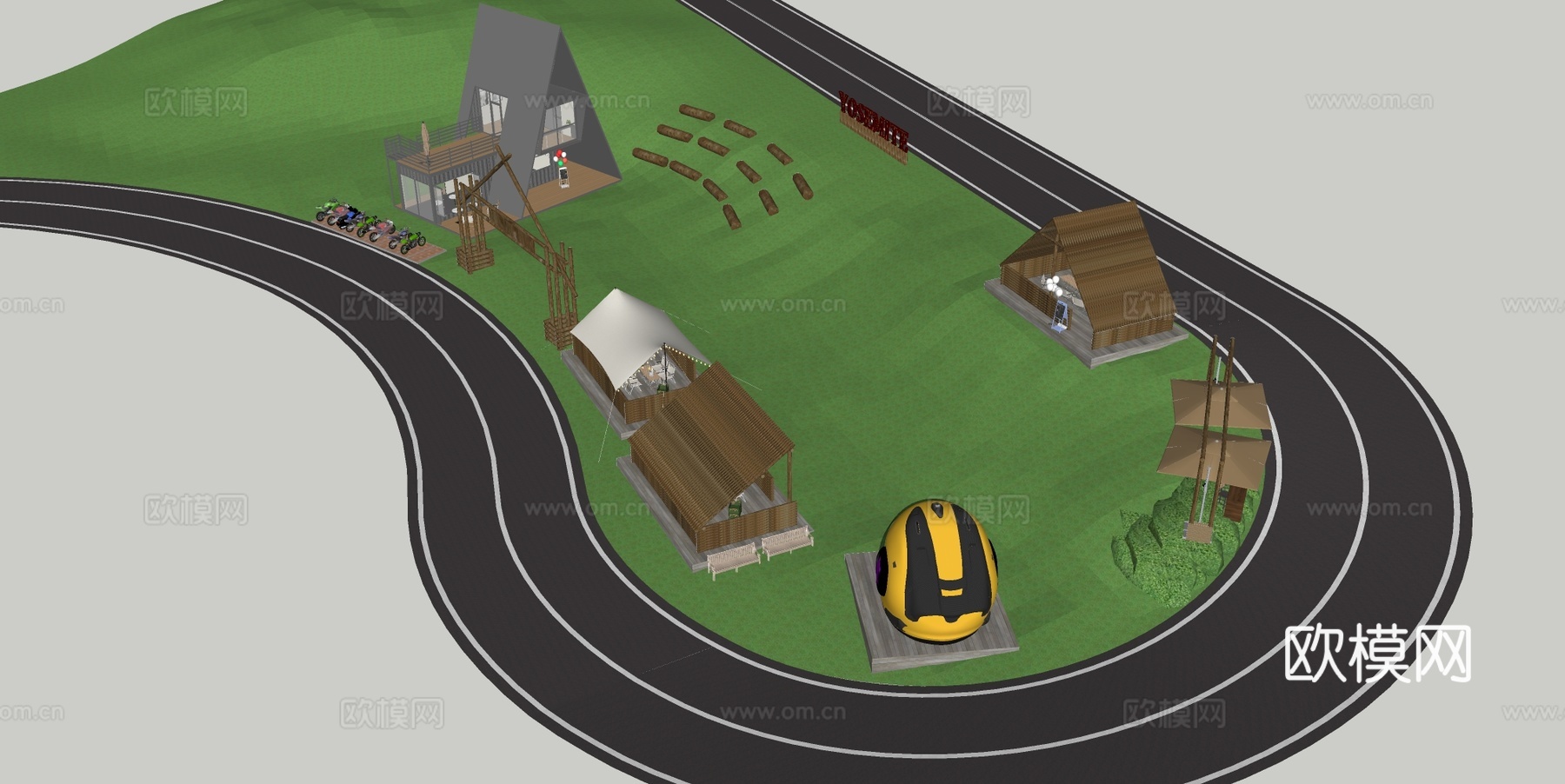 现代营地 露营地su模型