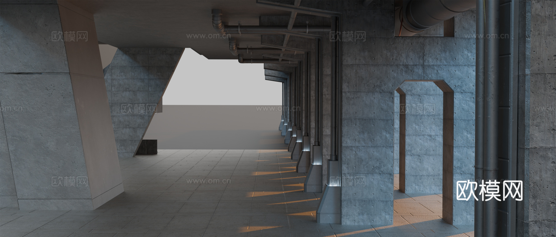 赛博朋克建筑 工业建筑 科幻建筑 城市车站 站台 高架地铁站su模型