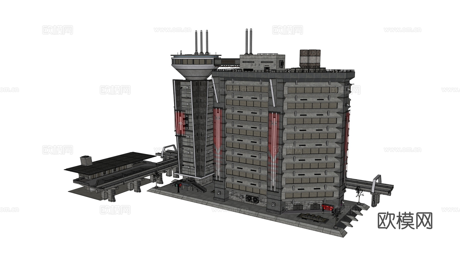 工业建筑 赛博朋克建筑 科幻建筑 城市建筑 工业城市建筑su模型