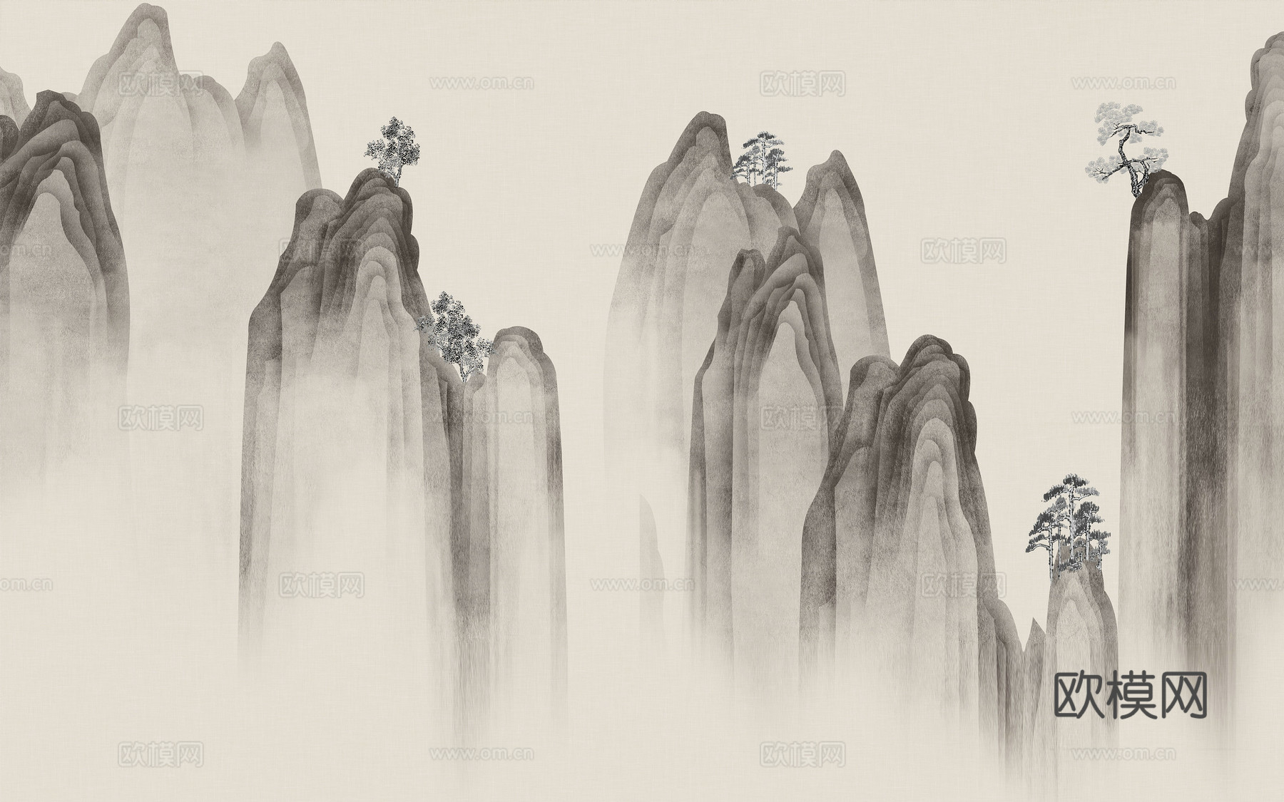 中式新中式山水水墨壁纸壁画装饰画