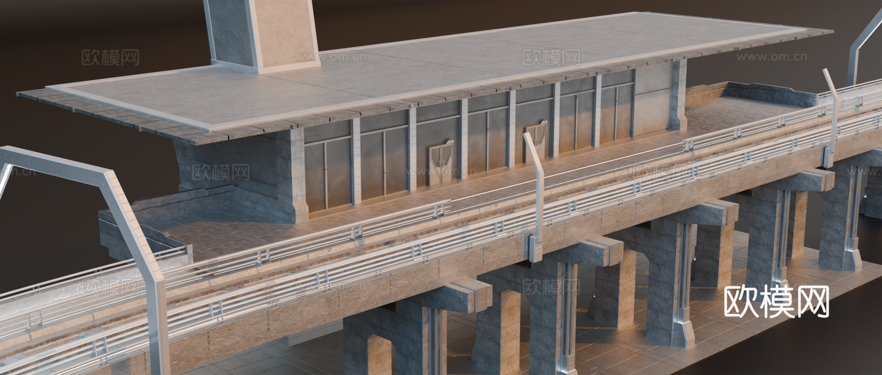 赛博朋克建筑 工业建筑 科幻建筑 城市车站 站台 高架地铁站su模型