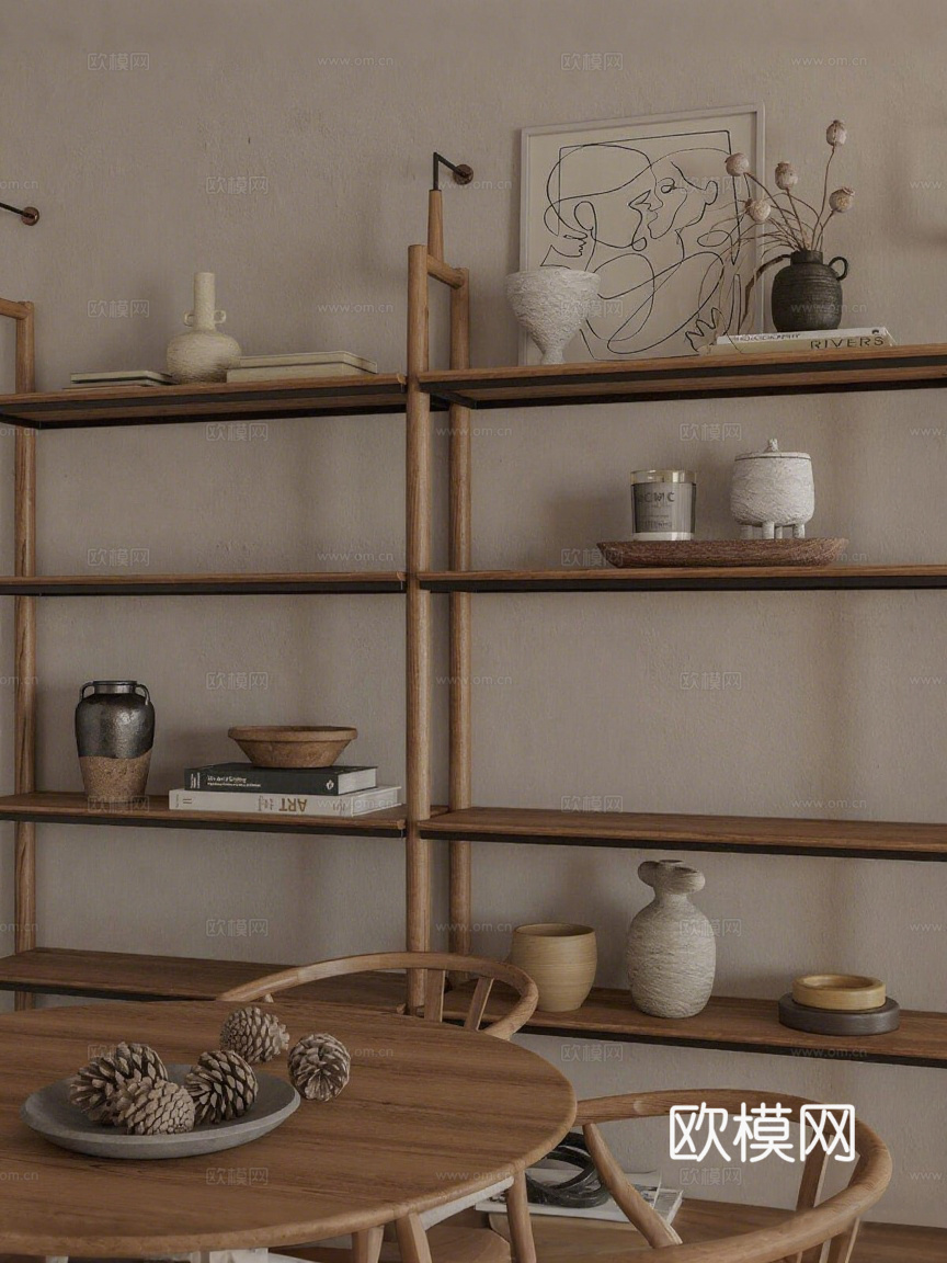 诧祭风民宿 全屋方案 开放式可餐厨一体 异形门窗3d模型下载（渲染图3）