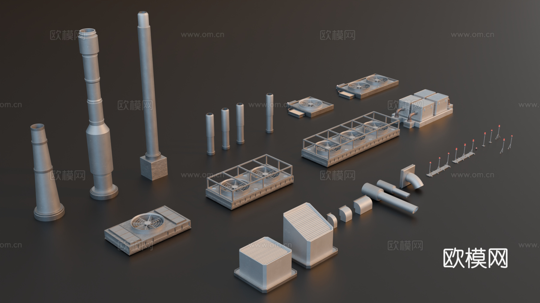 工业设备 工业零件 建筑通风系统 楼顶配件 工业建筑配件su模型
