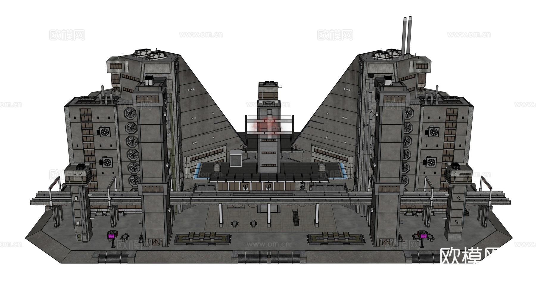 工业建筑 赛博朋克建筑 科幻建筑 城市建筑 工业城市建筑su模型