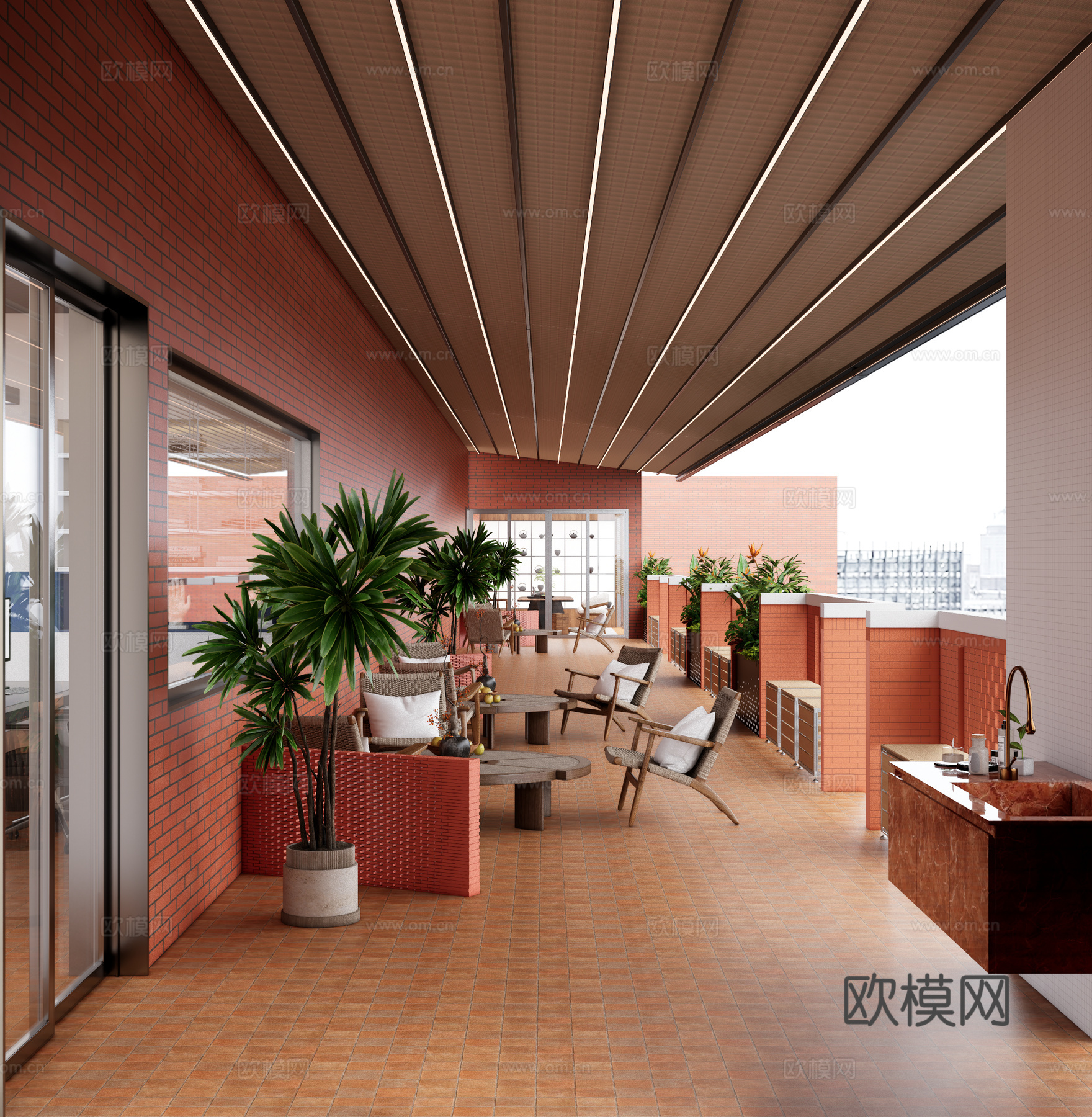 现代阳台 休闲阳台su模型