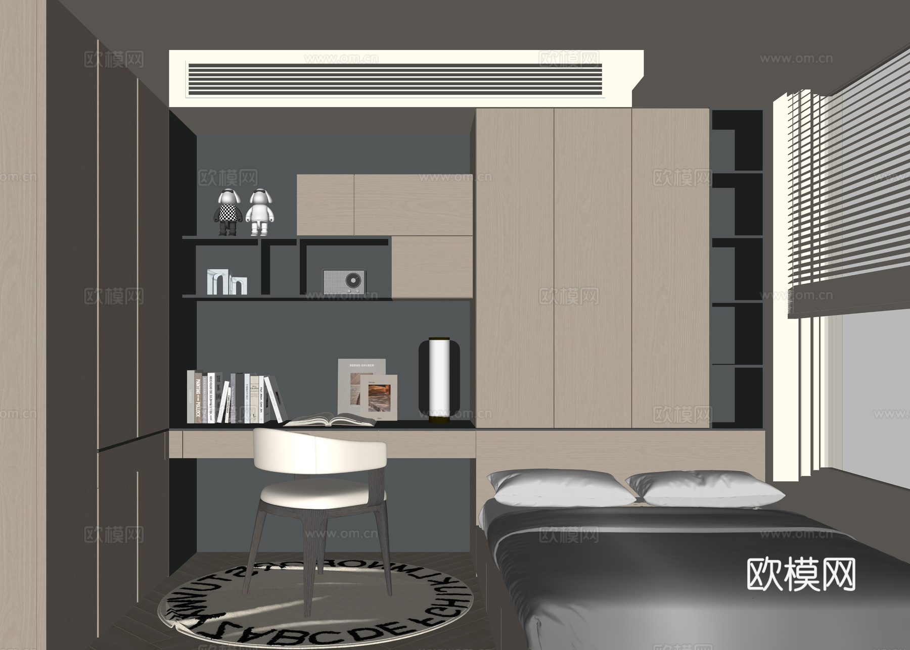 现代榻榻米卧室su模型