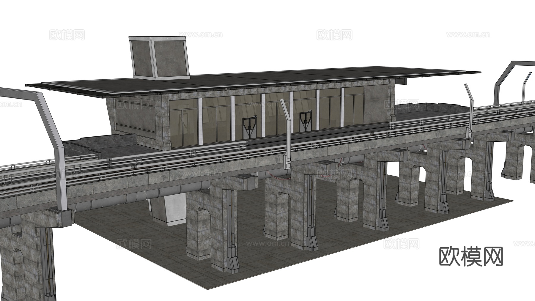 赛博朋克建筑 工业建筑 科幻建筑 城市车站 站台 高架地铁站su模型