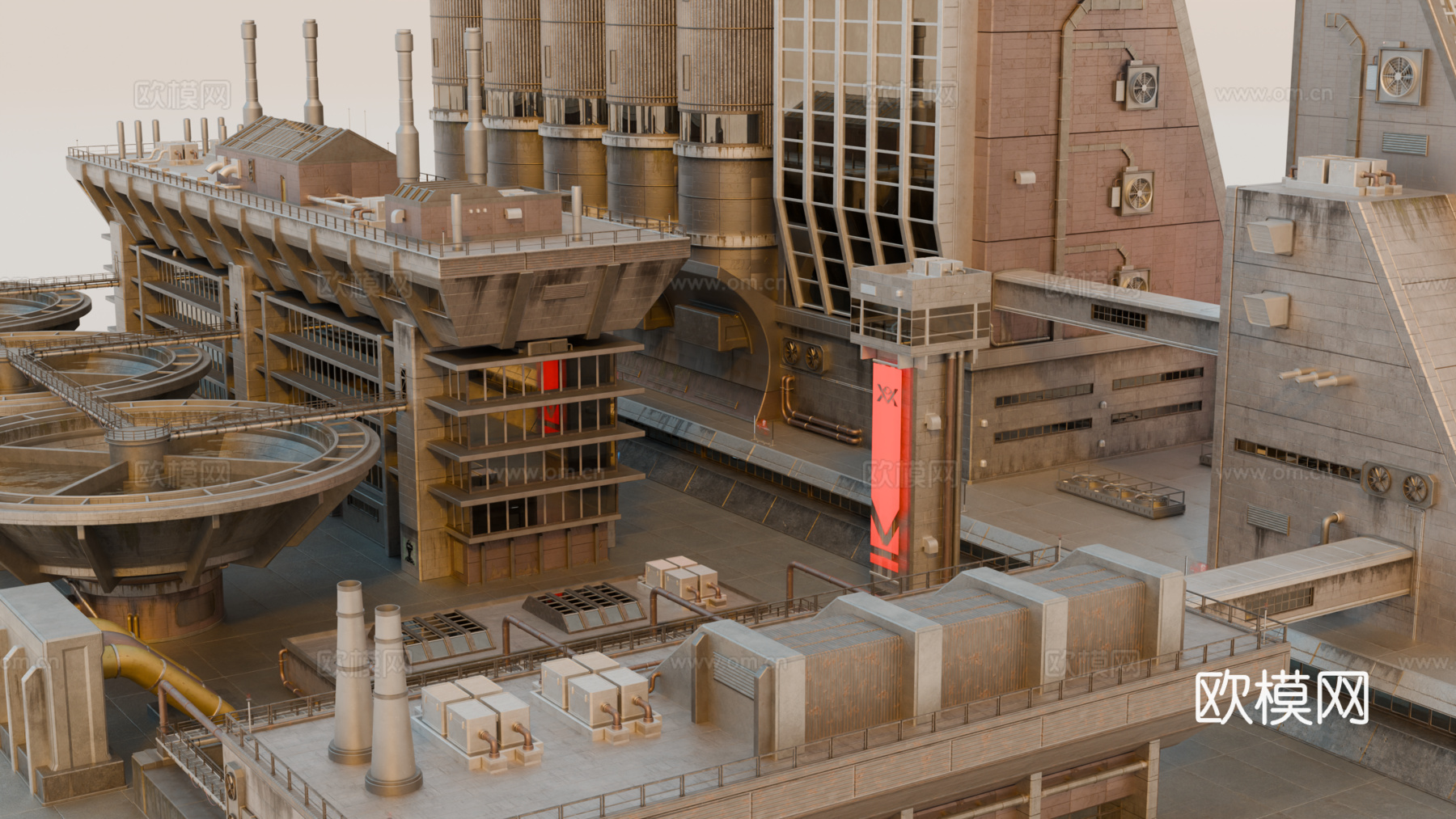 工业建筑 赛博朋克建筑 科幻建筑 城市建筑 工业城市建筑su模型