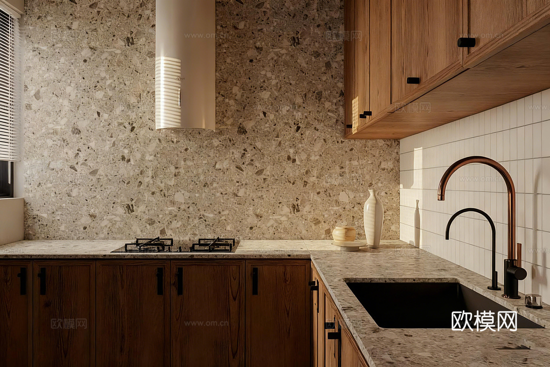 诧祭风民宿 全屋方案 开放式可餐厨一体 异形门窗3d模型下载（渲染图8）