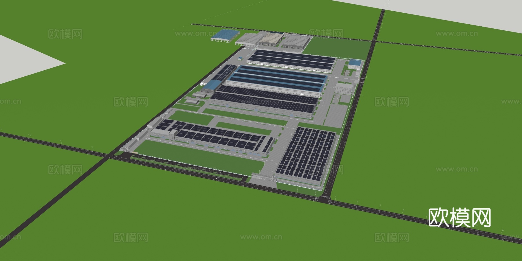 现代工厂鸟瞰 厂房su模型