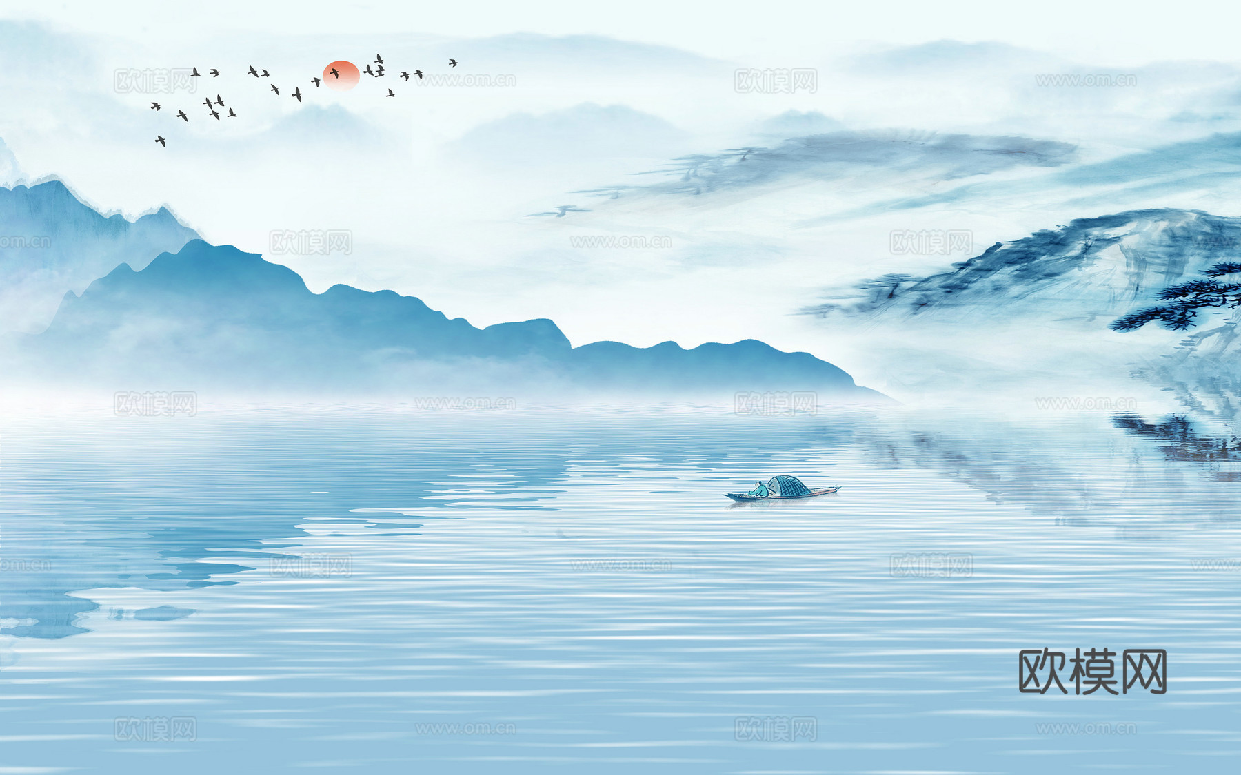 中式新中式山水水墨意境壁纸壁画装饰画