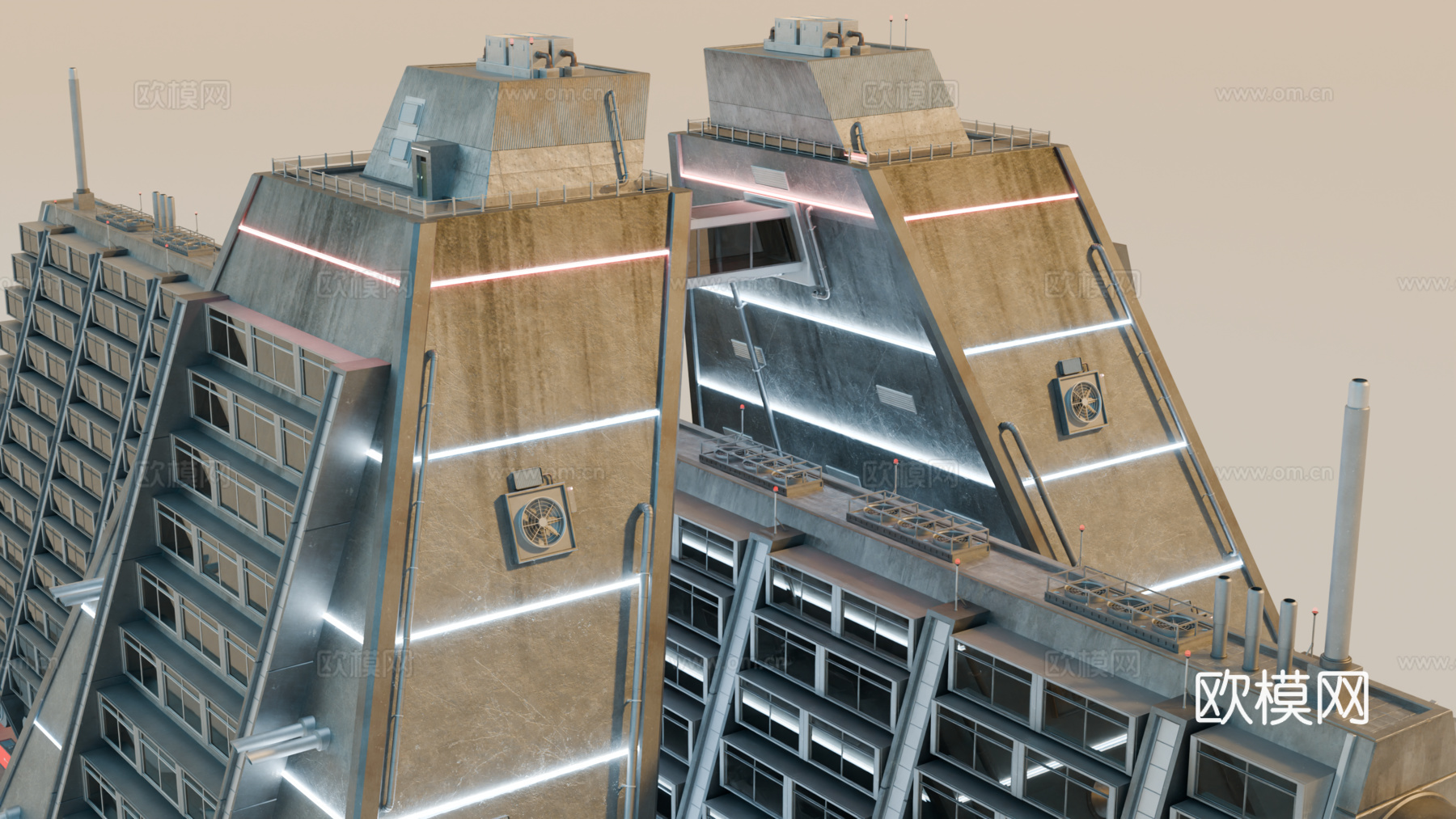 工业建筑 赛博朋克建筑 科幻建筑 城市建筑 工业城市建筑su模型