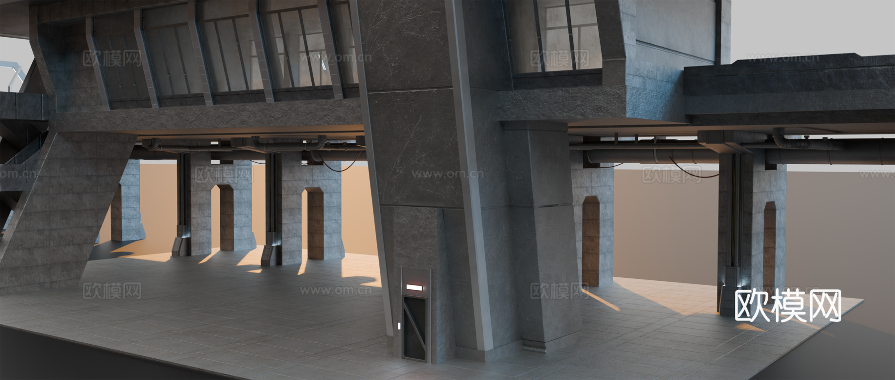 赛博朋克建筑 工业建筑 科幻建筑 城市车站 站台 高架地铁站su模型