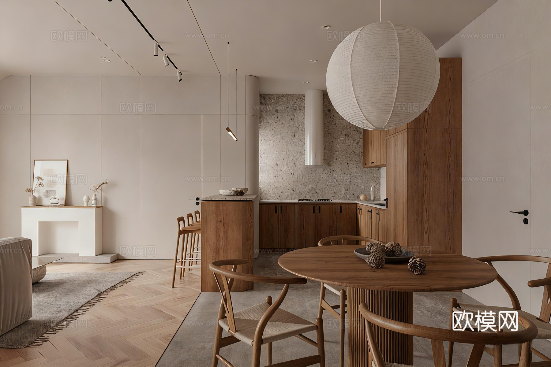 诧祭风民宿 全屋方案 开放式可餐厨一体 异形门窗3d模型下载（渲染图4）