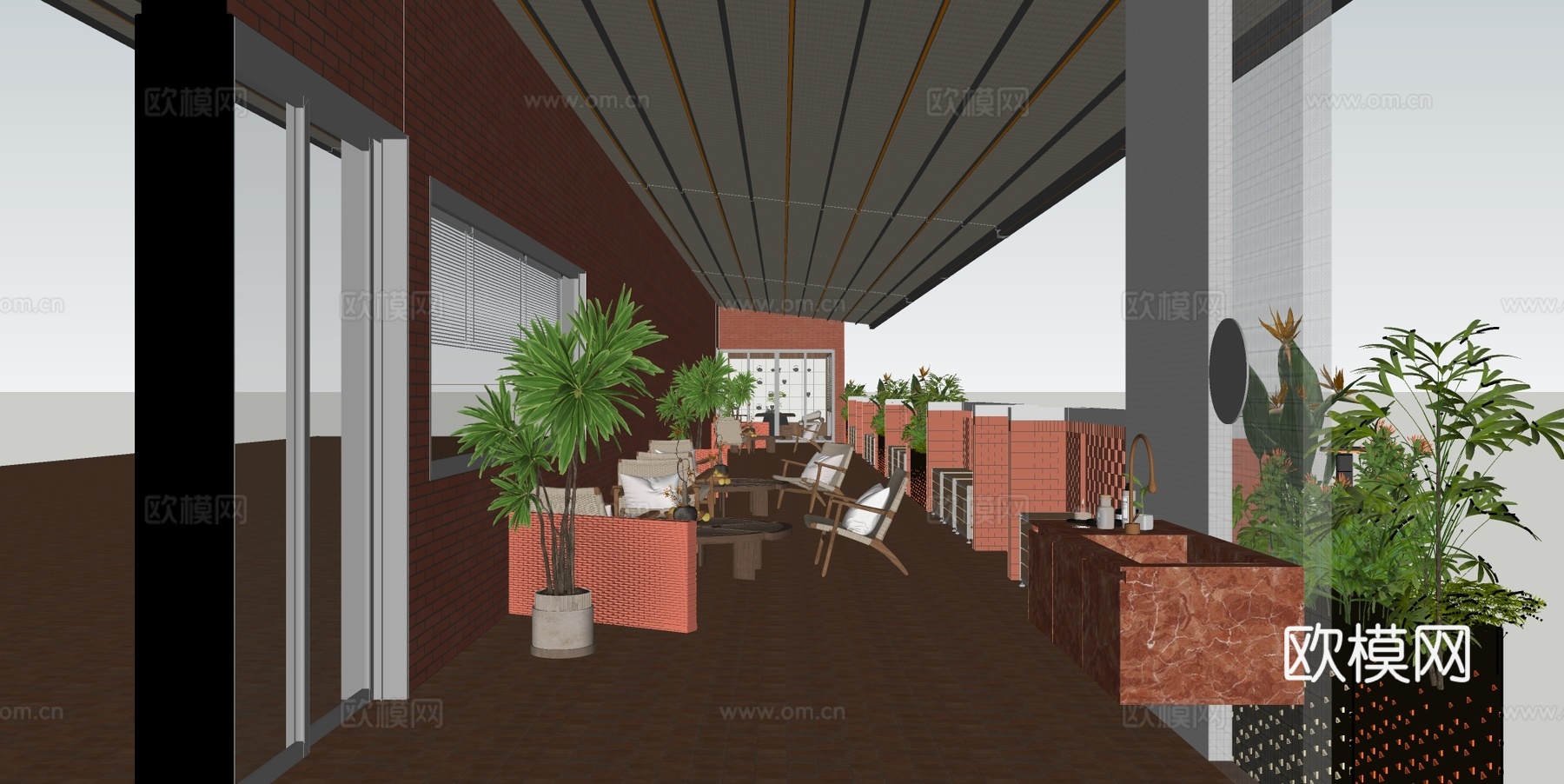 现代阳台 休闲阳台su模型