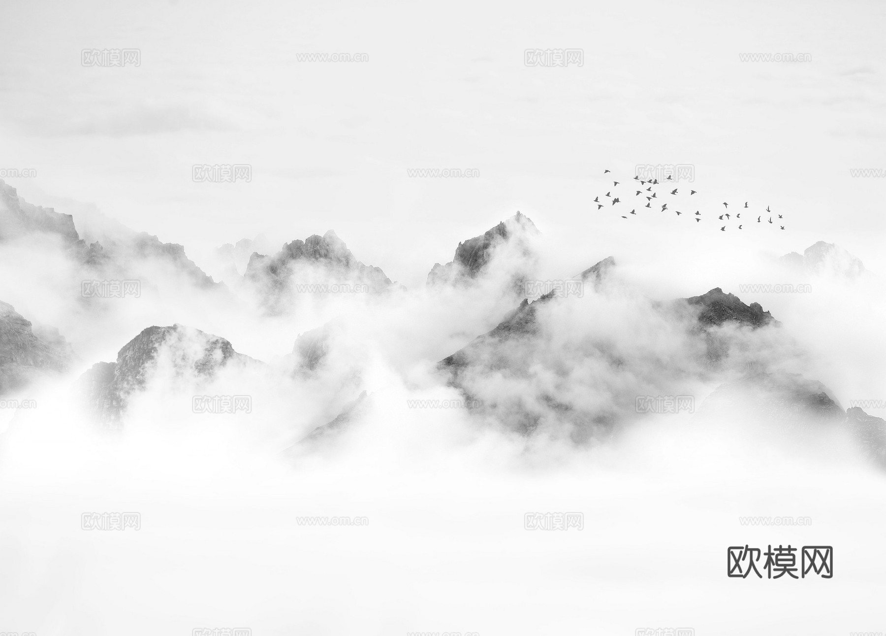 中式新中式山水水墨壁纸壁画装饰画