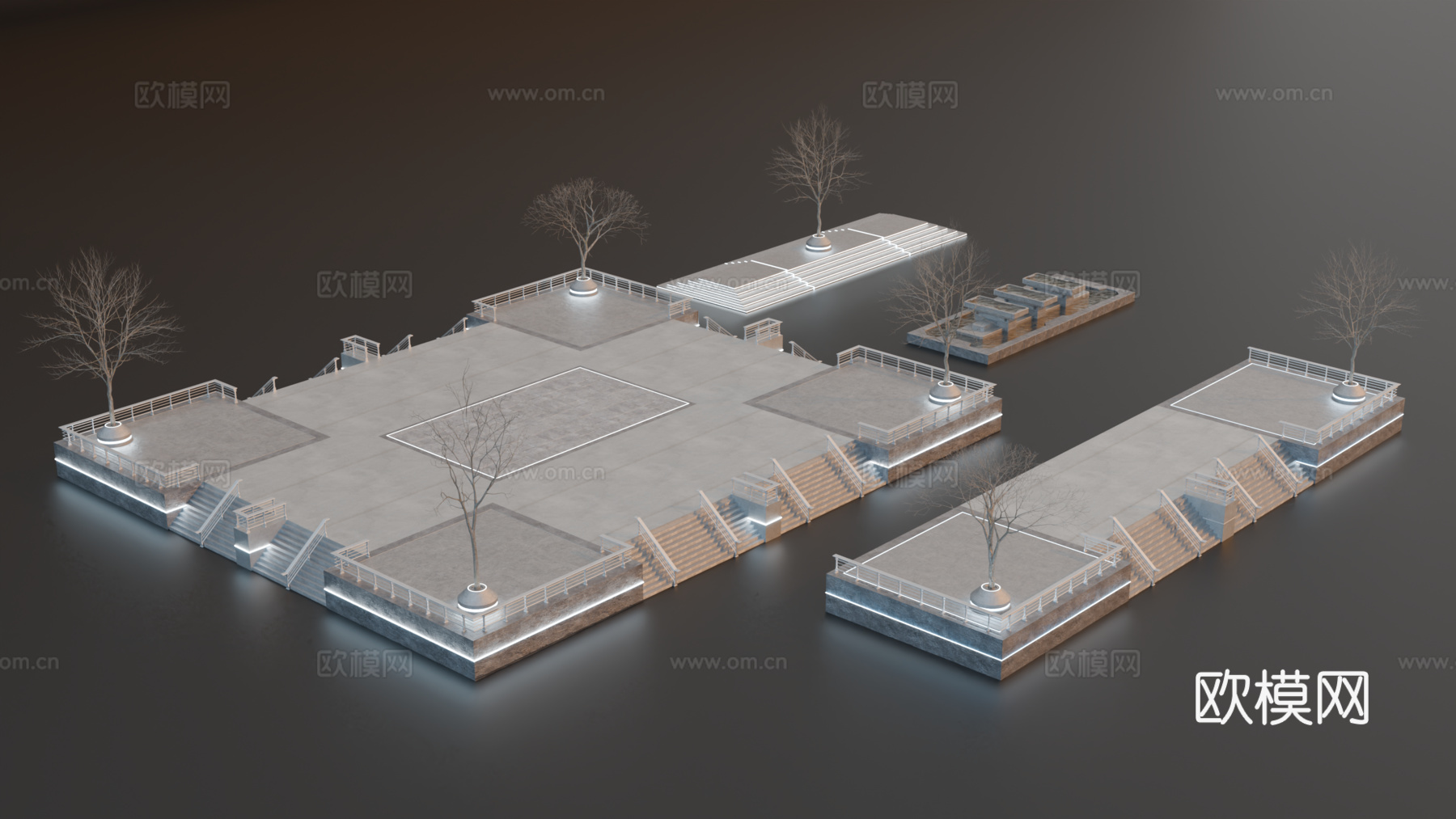 城市广场 工业景观 公园一角 广场水池su模型