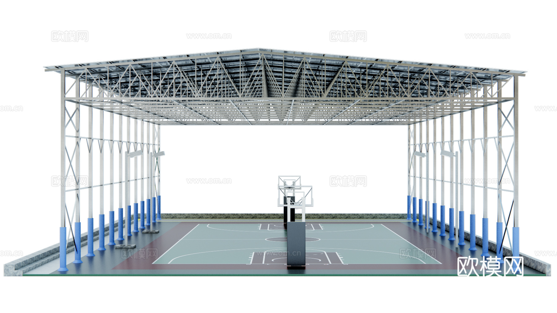 户外篮球场 雨棚su模型