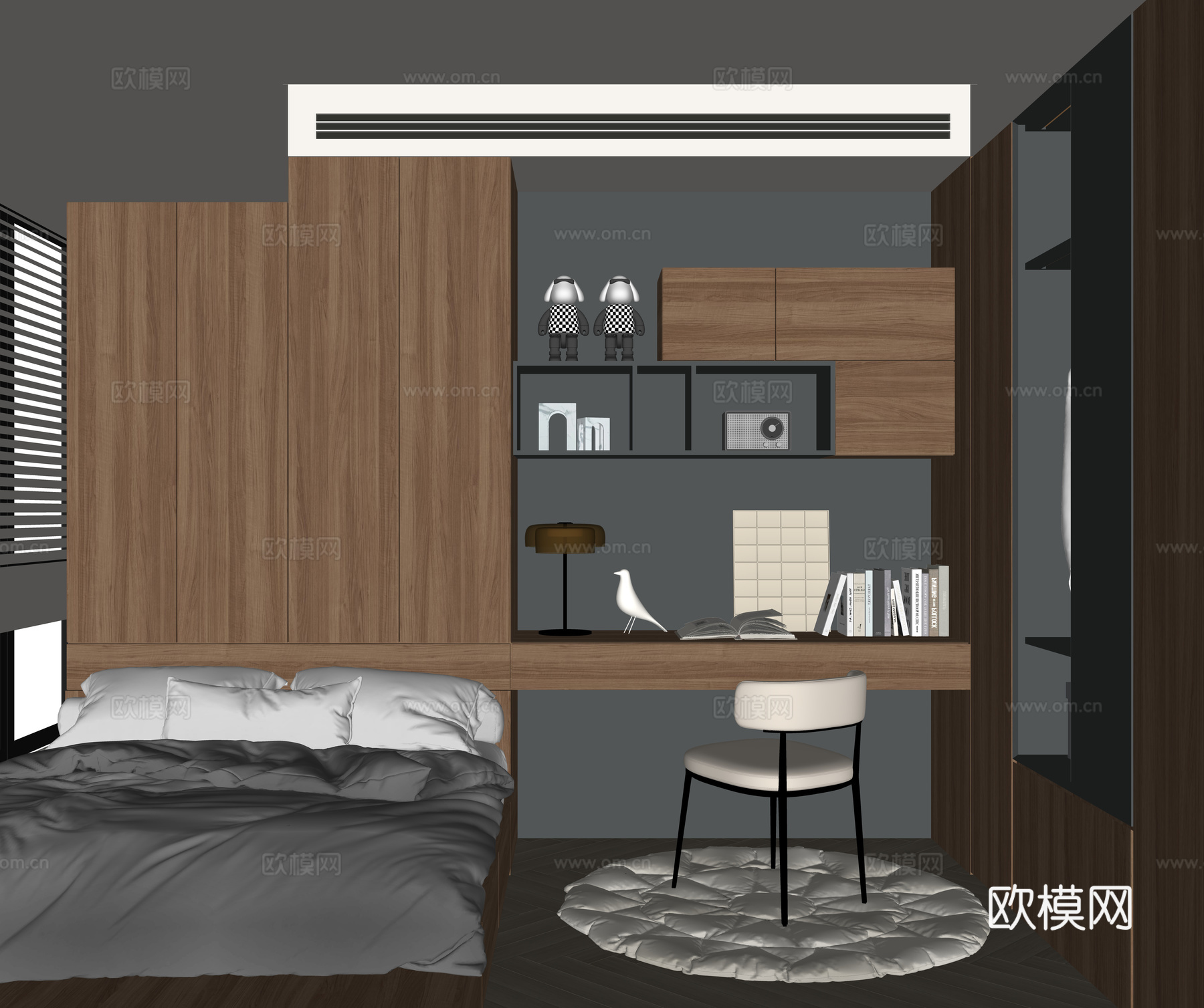 现代榻榻米卧室su模型