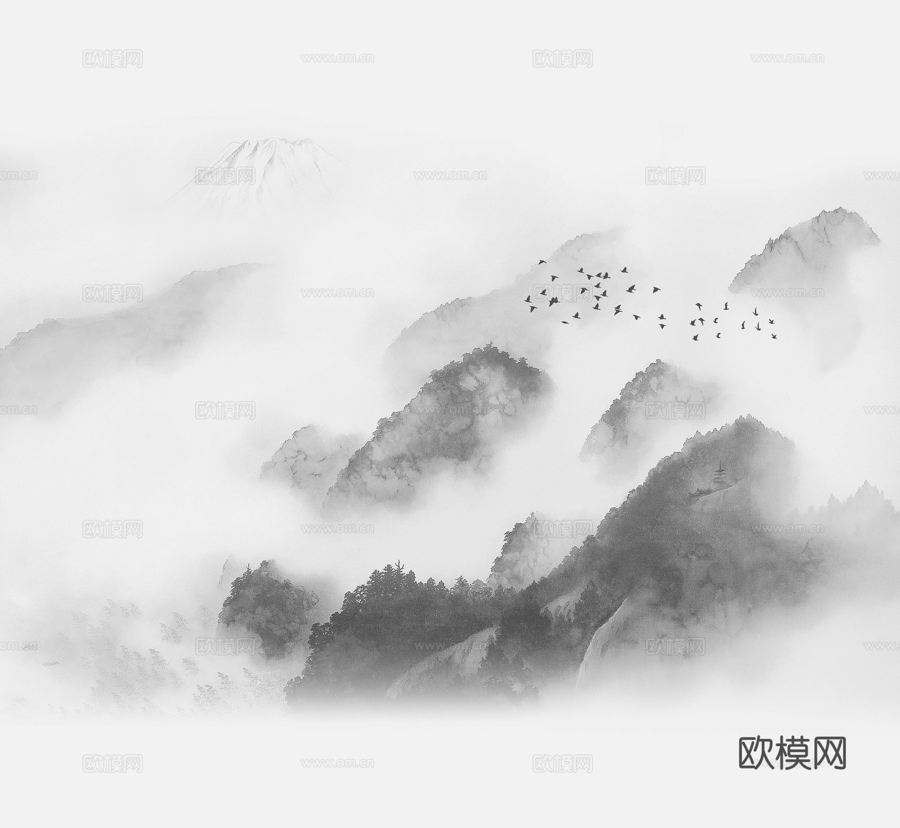 中式新中式山水水墨壁纸壁画装饰画