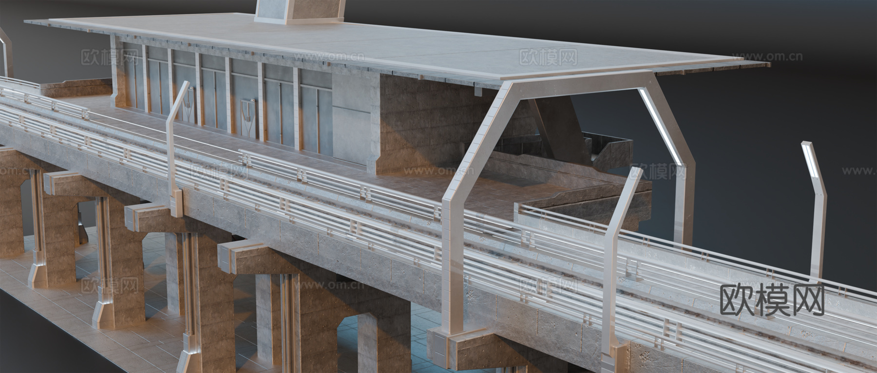 赛博朋克建筑 工业建筑 科幻建筑 城市车站 站台 高架地铁站su模型