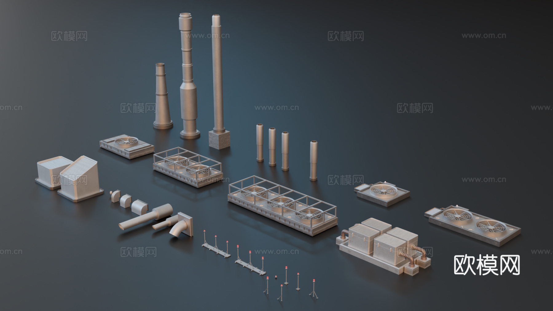 工业设备 工业零件 建筑通风系统 楼顶配件 工业建筑配件su模型