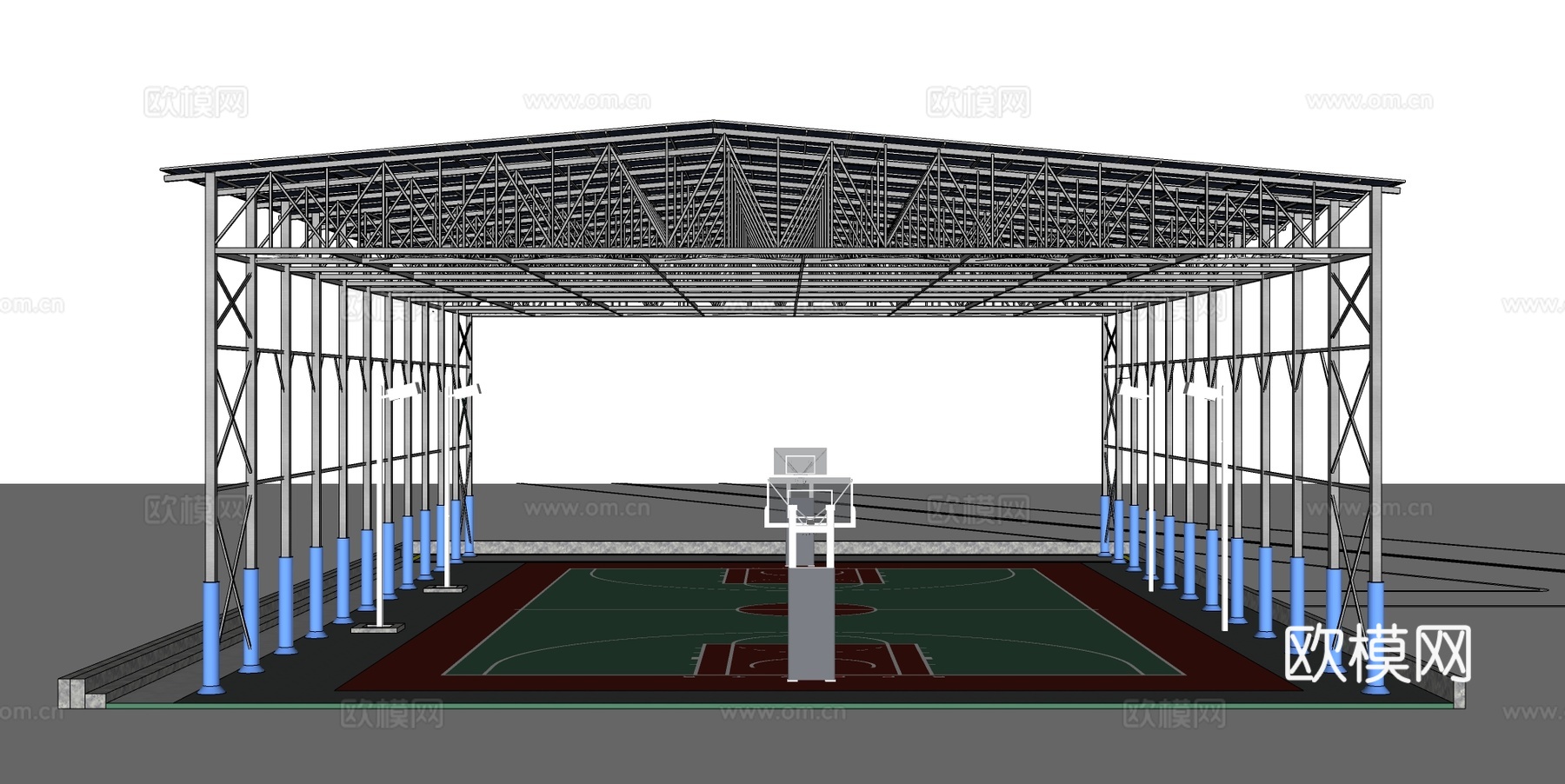 户外篮球场 雨棚su模型