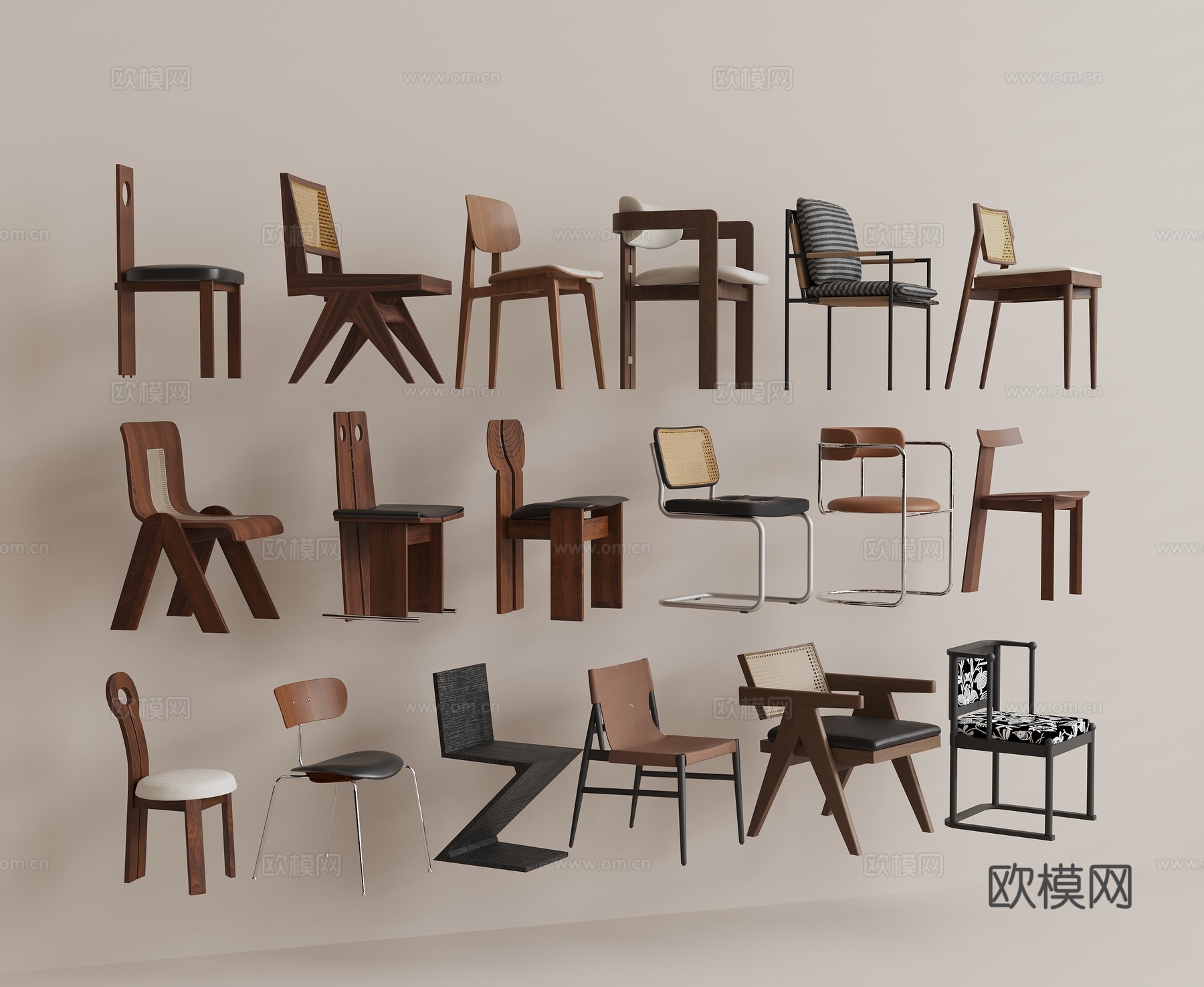 实木餐椅 实木单椅 金属单椅 休闲单椅su模型