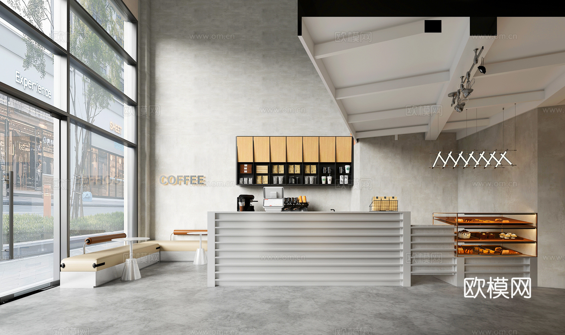 现代工业风咖啡厅吧台3d模型下载
