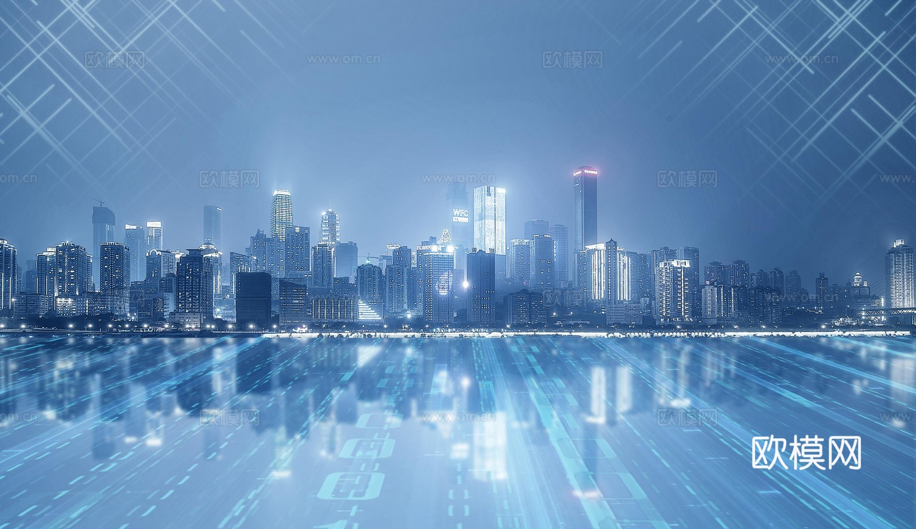 蓝色科技城市背景素材贴图下载