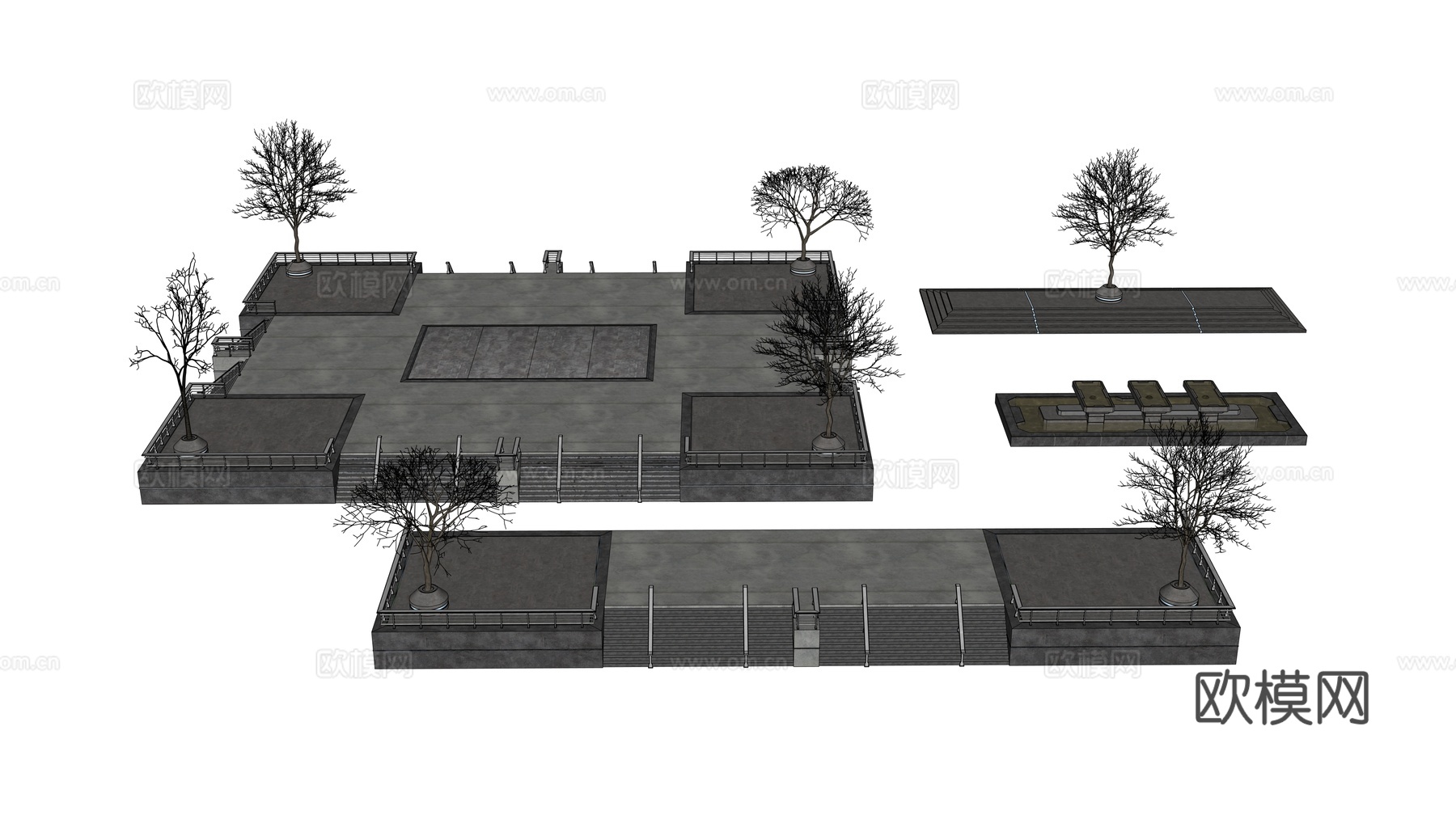 城市广场 工业景观 公园一角 广场水池su模型