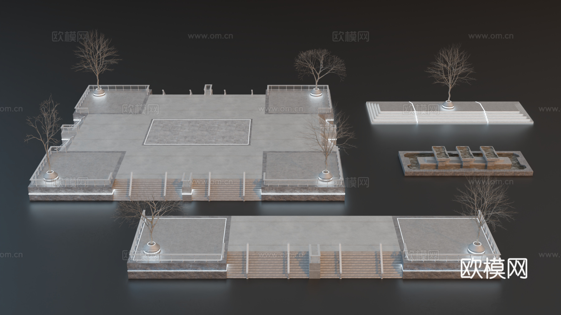 城市广场 工业景观 公园一角 广场水池su模型