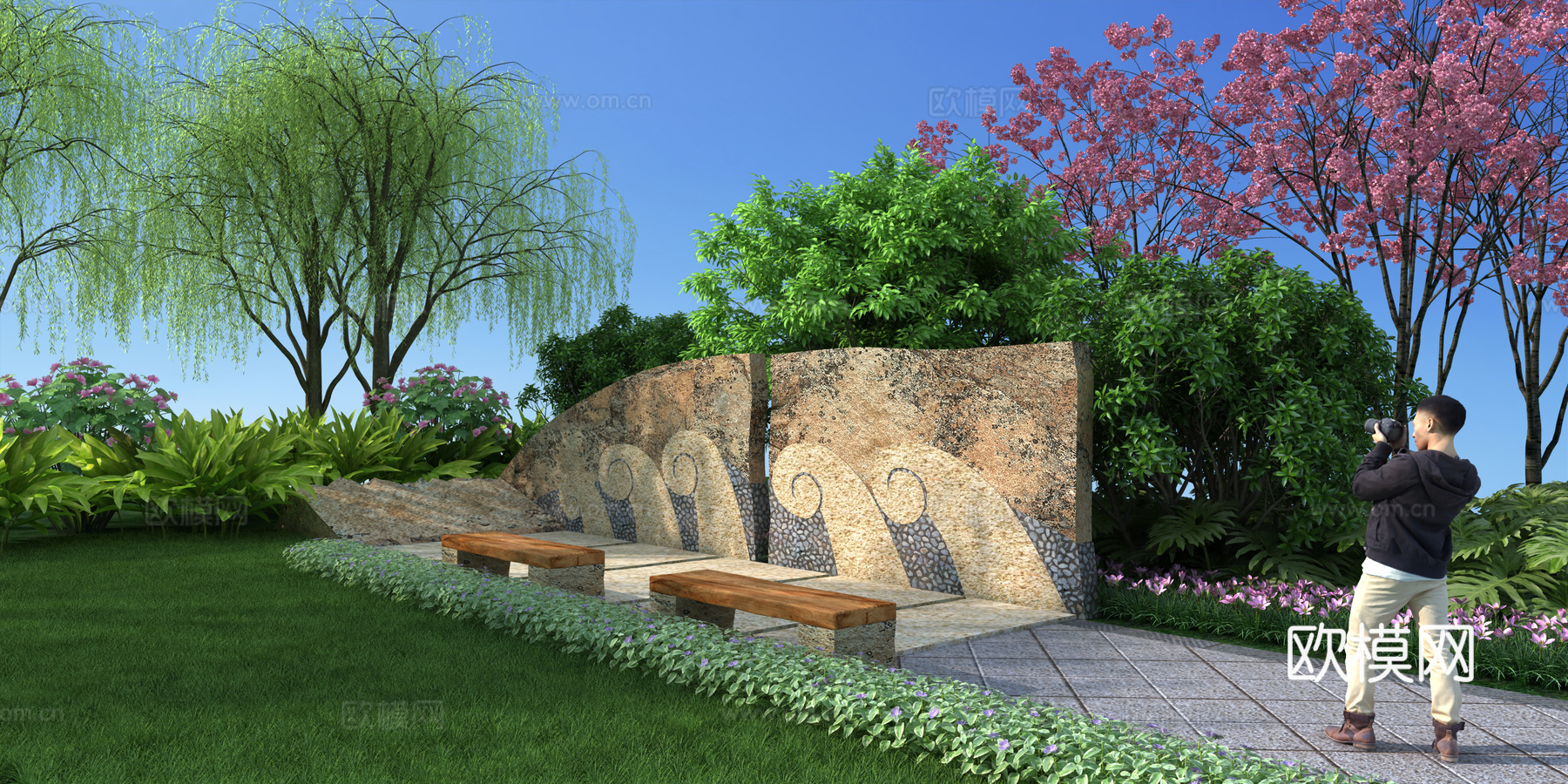 其它园林景观 公园 柳树 景观墙 花园 木芙蓉 樱花3d模型