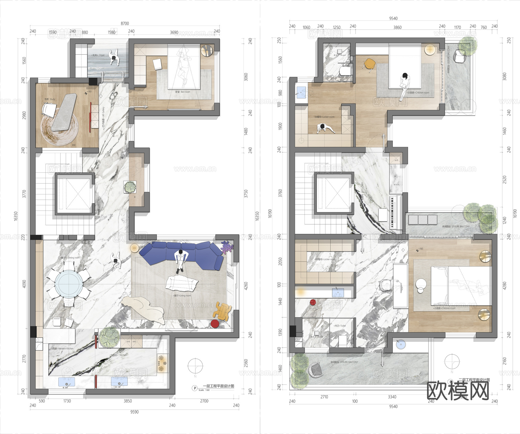 别墅平面，别墅彩平cad施工图