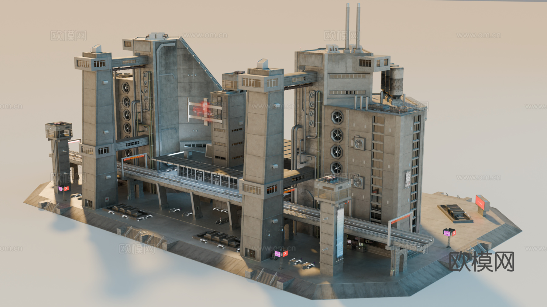 工业建筑 赛博朋克建筑 科幻建筑 城市建筑 工业城市建筑su模型