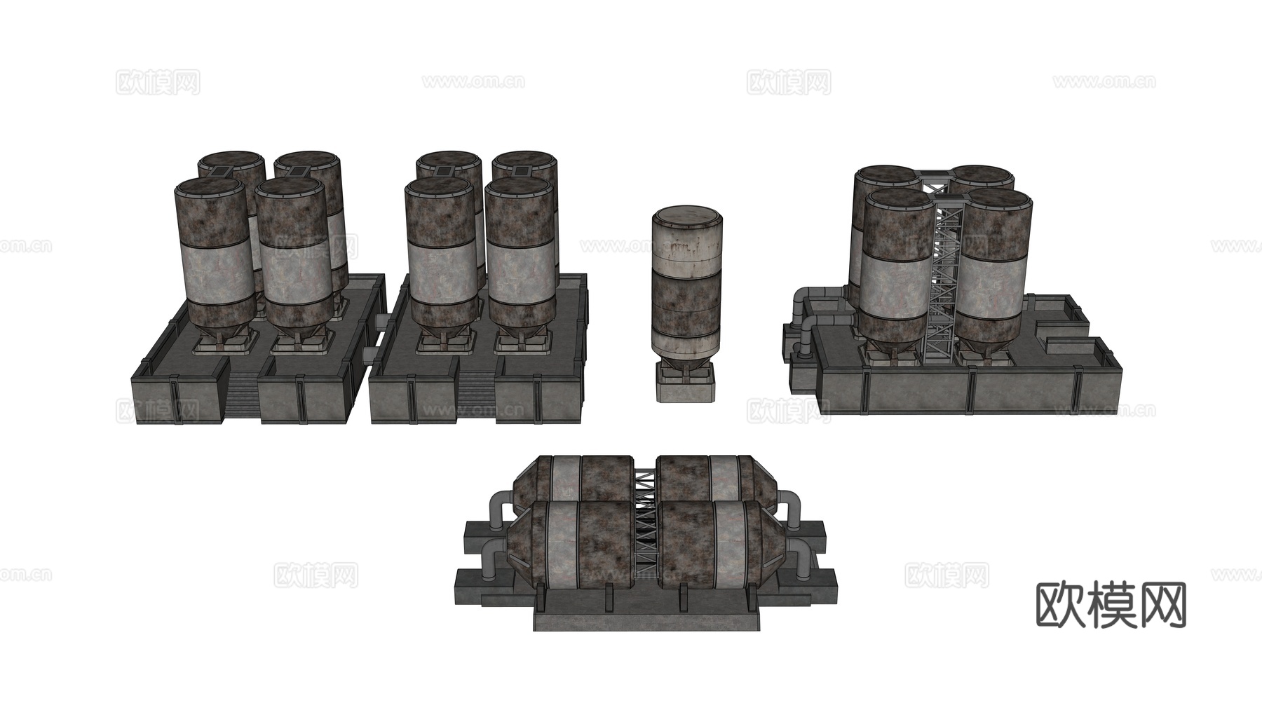 工业设备 储蓄罐 油罐厂设备 工厂设备 炼油厂su模型