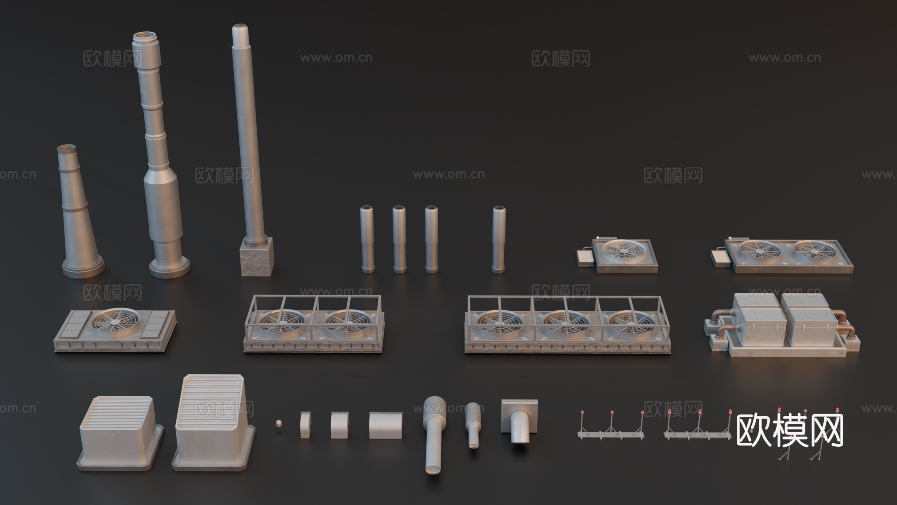 工业设备 工业零件 建筑通风系统 楼顶配件 工业建筑配件su模型