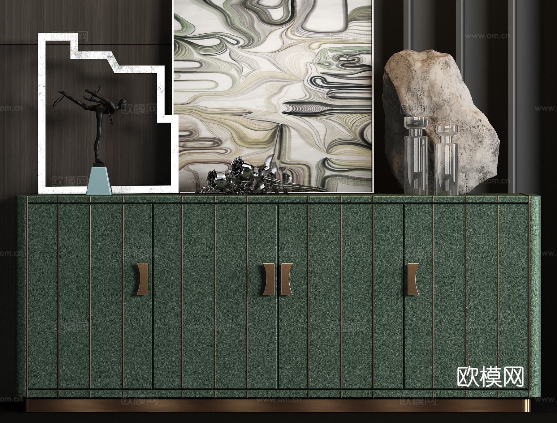 新中式皮革端景柜饰品组合3d模型下载