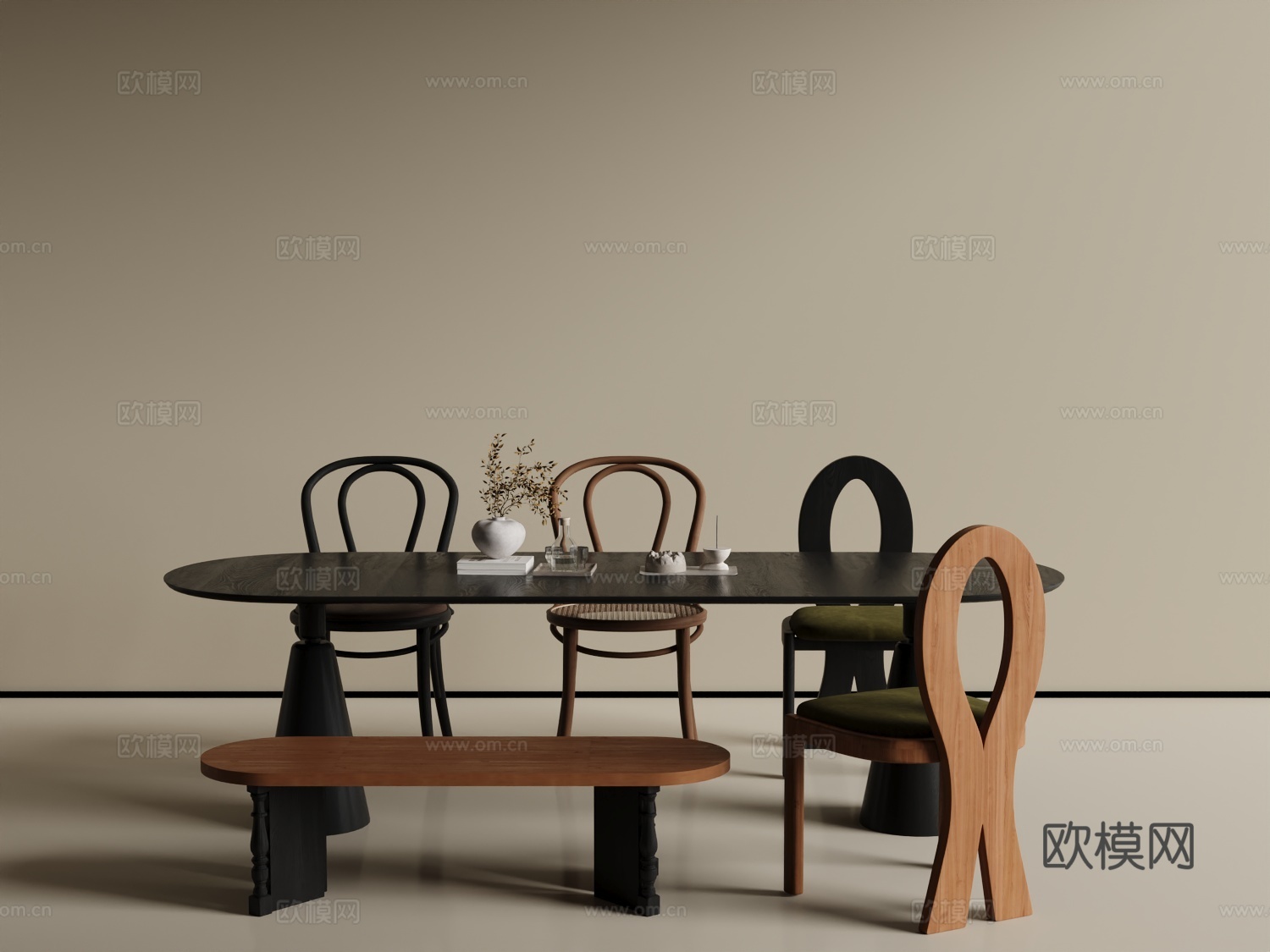 中古餐桌椅3d模型下载