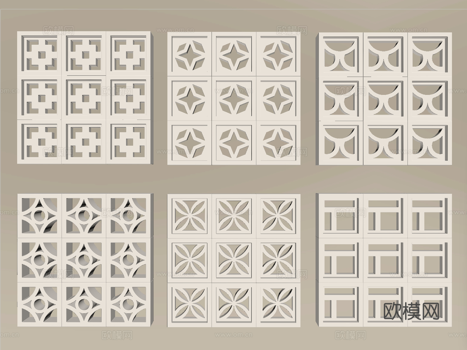 现代水泥砖隔断 镂空水泥砖隔断 空心砖 镂空砖su模型